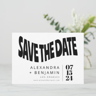 Funky Retro Groovy Unique Photo White Black Custom Save The Date