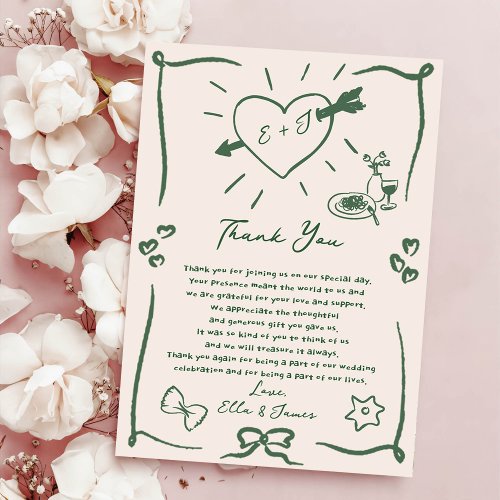 Funky Retro Hand Drawn Gree Wedding Thank You Card