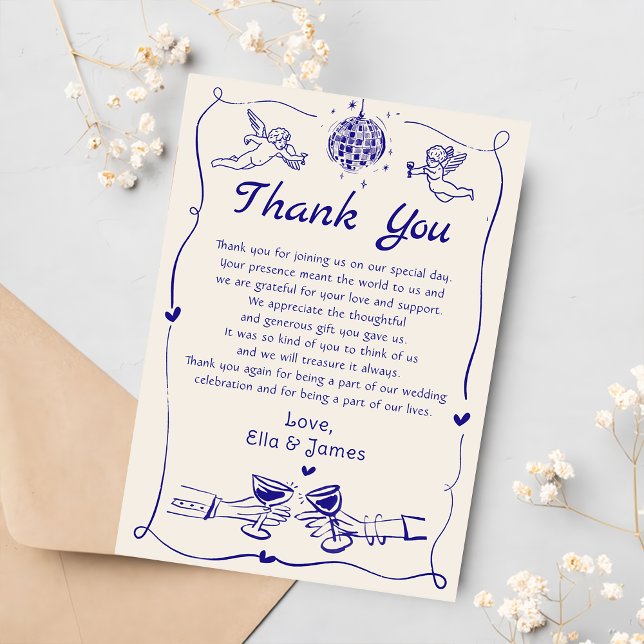 Funky Retro Hand drawn Wedding Thank You Card (Creator Uploaded)