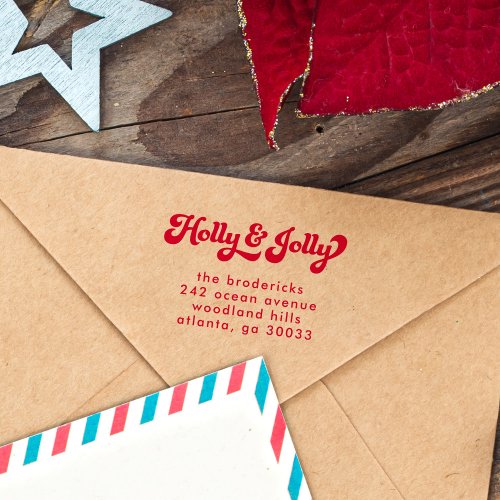 Funky Retro Holly Jolly Christmas Return Address Self_inking Stamp