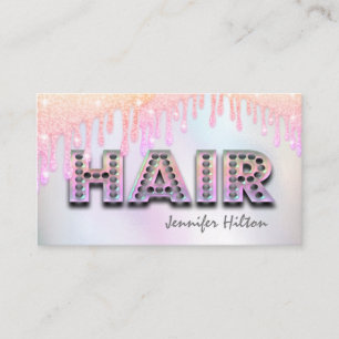 Funky retro holographic glittery drips hair business card