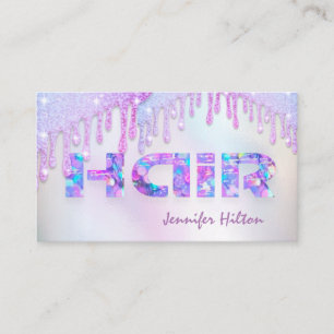Funky retro holographic glittery drips hair business card