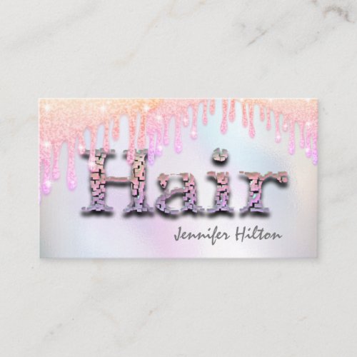 Funky retro  holographic glittery drips hair business card