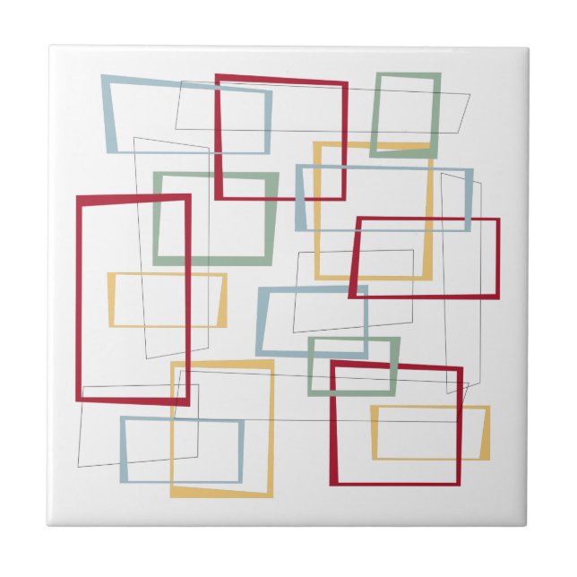Funky Retro Mid-century Modern Squares Ceramic Til Ceramic Tile (Front)