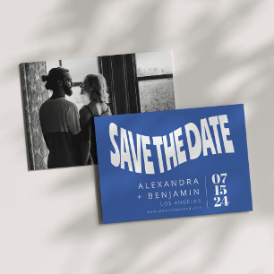 Funky Retro Mod Unique Photo Bright Blue Custom Save The Date