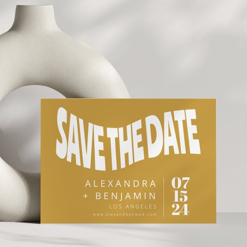 Funky Retro Mod Unique Photo Dusty Yellow Custom  Save The Date
