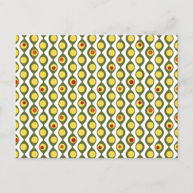 Funky Retro Olive Bead Custom Colors Pattern Postcard (Front)