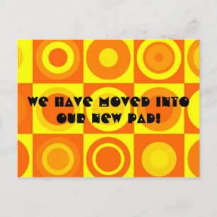 Funky Retro Orange Yellow Circle Change of Address Announcement Postcard