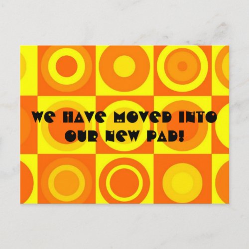 Funky Retro Orange Yellow Circle Change of Address Announcement Postcard