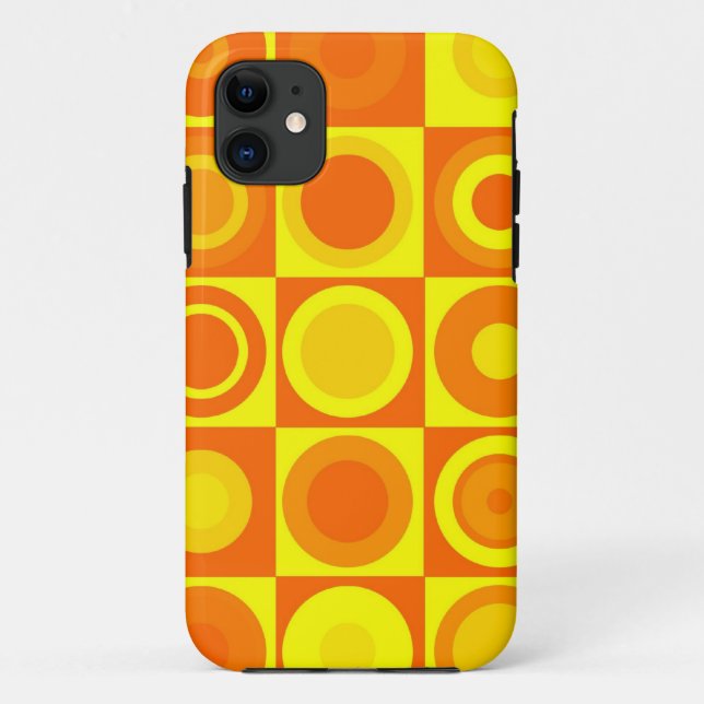 Funky Retro Orange Yellow Circles Squares Case-Mate iPhone Case (Back)
