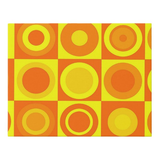 Funky Retro Orange Yellow Circles Squares Faux Canvas Print (Front)