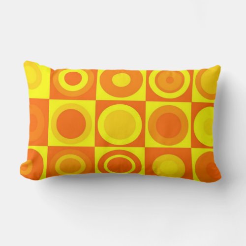 Funky Retro Orange Yellow Circles Squares Lumbar Pillow