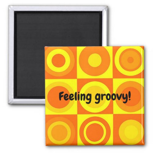 Funky Retro Orange Yellow Circles Squares Magnet