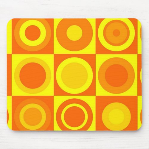 Funky Retro Orange Yellow Circles Squares Mouse Pad