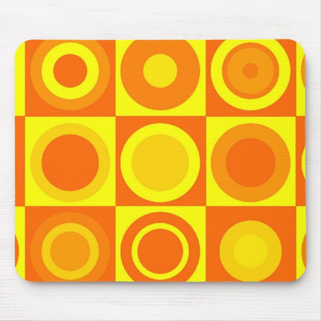 Funky Retro Orange Yellow Circles Squares Mouse Pad (Front)