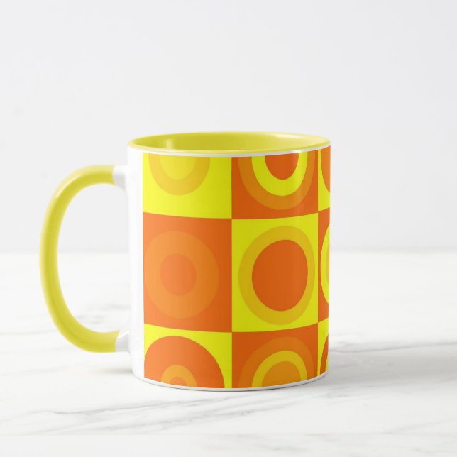 Funky Retro Orange Yellow Circles Squares Mug (Left)