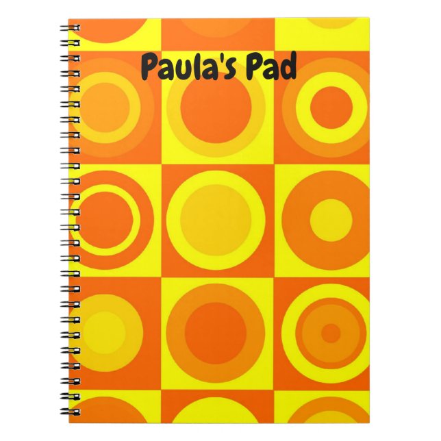Funky Retro Orange Yellow Circles Squares Notebook (Front)