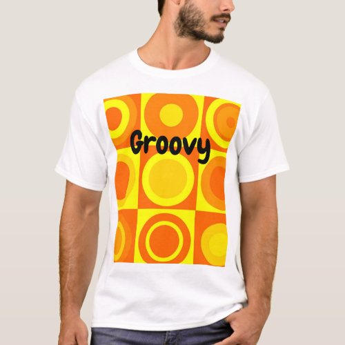 Funky Retro Orange Yellow Circles Squares T_Shirt