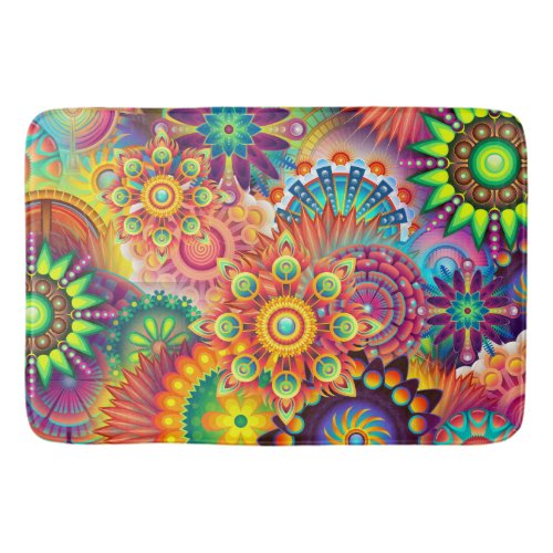 Funky Retro Pattern Abstract Bohemian Bathroom Mat