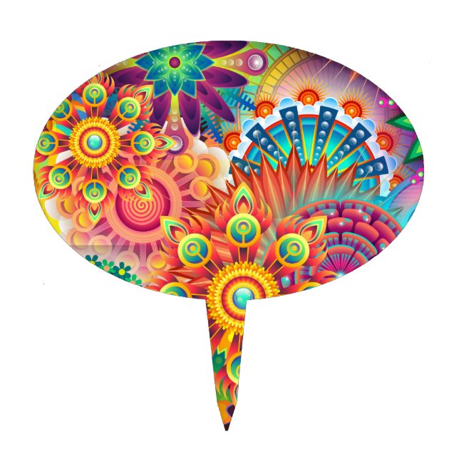 Funky Retro Pattern Abstract Bohemian Cake Topper (Front)