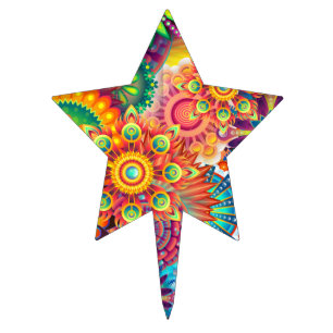 Funky Retro Pattern Abstract Bohemian Cake Topper