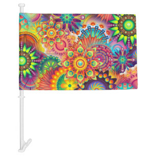 Funky Retro Pattern Abstract Bohemian Car Flag