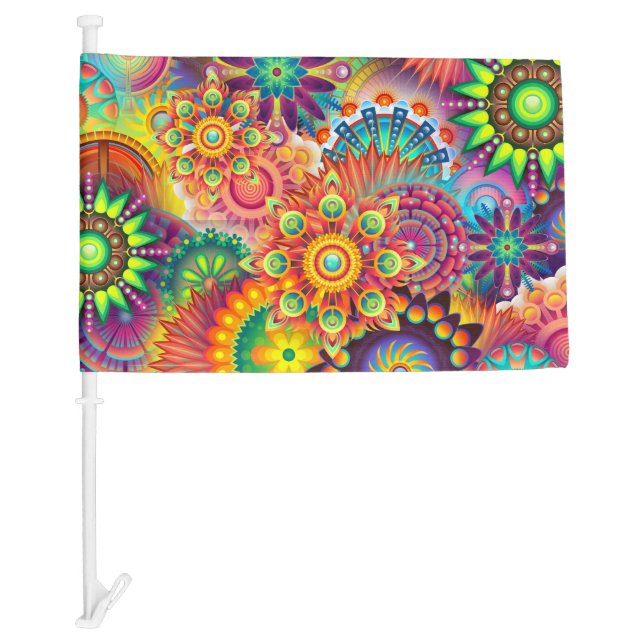 Funky Retro Pattern Abstract Bohemian Car Flag (Front)