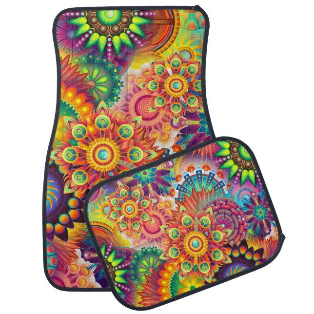 Funky Retro Pattern Abstract Bohemian Car Mat (Set)