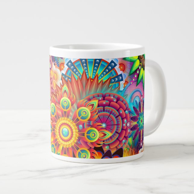 Funky Retro Pattern Abstract Bohemian Giant Coffee Mug (Front Right)