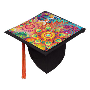 Funky Retro Pattern Abstract Bohemian Graduation Cap Topper