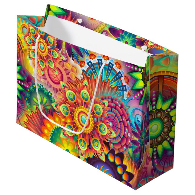 Funky Retro Pattern Abstract Bohemian Large Gift Bag (Front Angled)