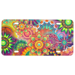 Funky Retro Pattern Abstract Bohemian License Plate