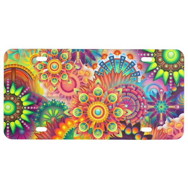 Funky Retro Pattern Abstract Bohemian License Plate (Front)
