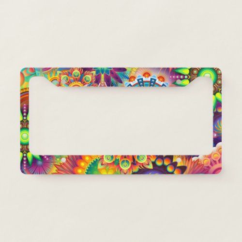 Funky Retro Pattern Abstract Bohemian License Plate Frame