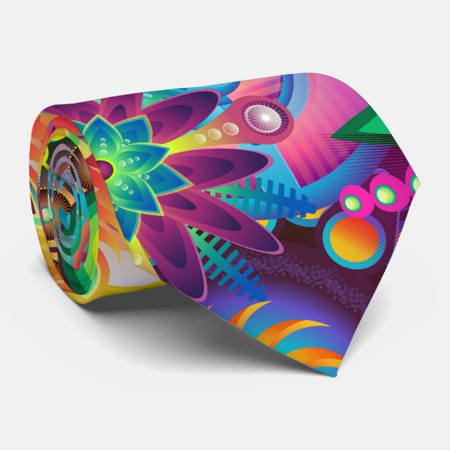 Funky Retro Pattern Abstract Bohemian Neck Tie (Rolled)