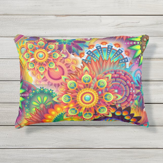 Funky Retro Pattern Abstract Bohemian Outdoor Pillow (Front)