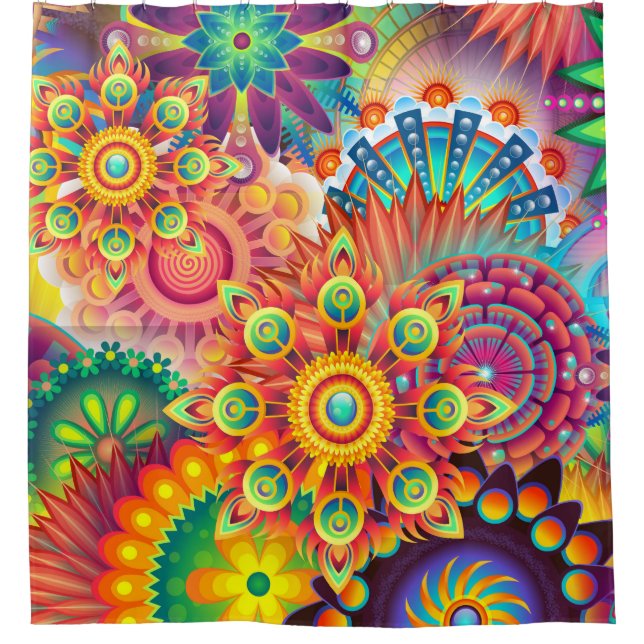 Funky Retro Pattern Abstract Bohemian Shower Curtain (Front)