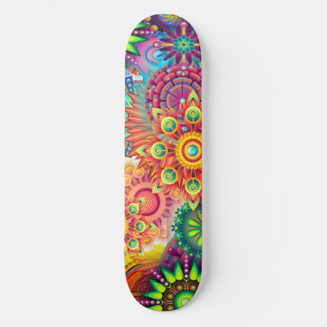 Funky Retro Pattern Abstract Bohemian Skateboard Deck (Front)
