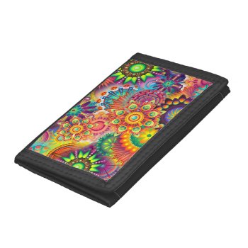 Funky Retro Pattern Abstract Bohemian Trifold Wallet by accessoriesstore at Zazzle
