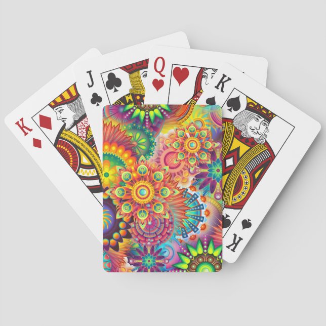 Funky Retro Pattern Abstract Boho Poker Cards (Back)