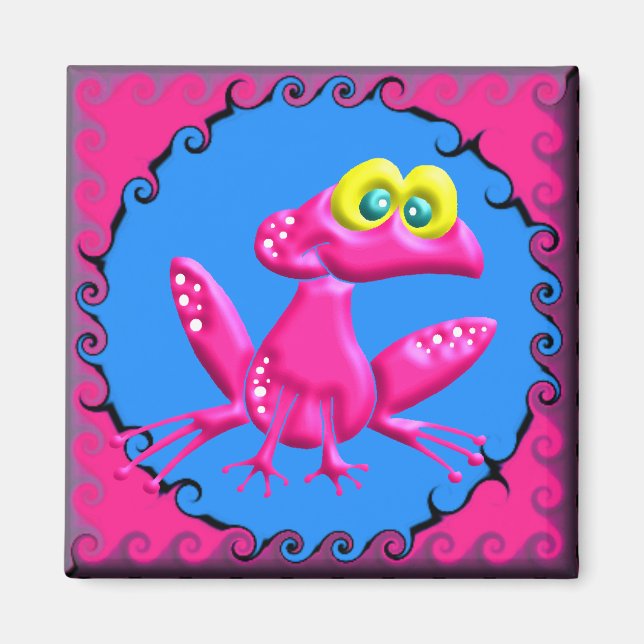 Funky Retro Pink Frog Magnet (Front)