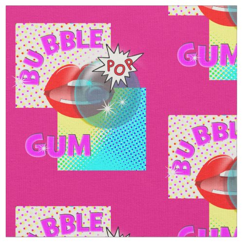 Funky Retro Pop Art Bubble Gum Lips Fabric