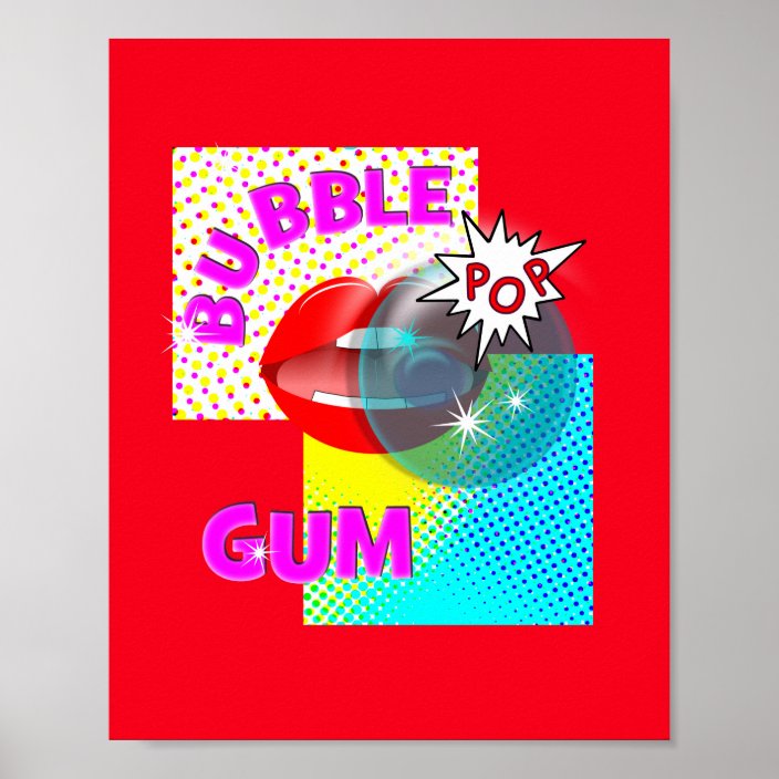 Funky Retro Pop Art Bubble Gum Lips Poster | Zazzle.com