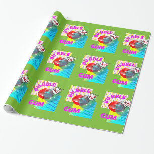 Funky Retro Pop Art Bubble Gum Lips Wrapping Paper
