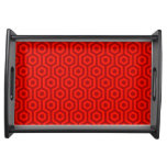 Funky Retro Red Hexagonal Geometric Pattern Serving Tray