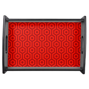 Funky Retro Red Hexagonal Geometric Pattern Serving Tray