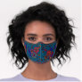 Funky Retro Red Pink Dark Teal Blue Floral Art Premium Face Mask