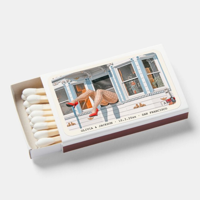 Funky Retro San Francisco Wedding Favor Haight  Matchboxes (Front Open)