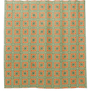 Funky Retro Square Tile Pattern, Orange and Greens Shower Curtain