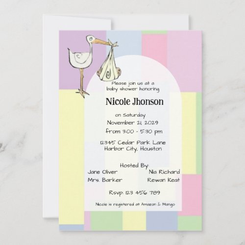 Funky Retro Stork Delivery Baby Shower Invitation